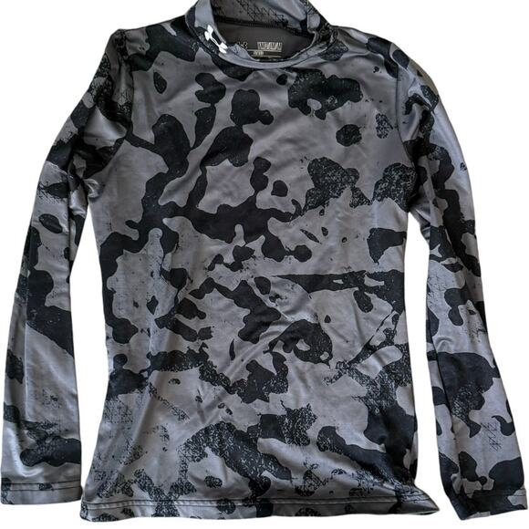 Under Armour Coldgear Gray/Black Camo Mock Neck Fitted Long Sleeve Shirt - YMD - Picture 1 of 4